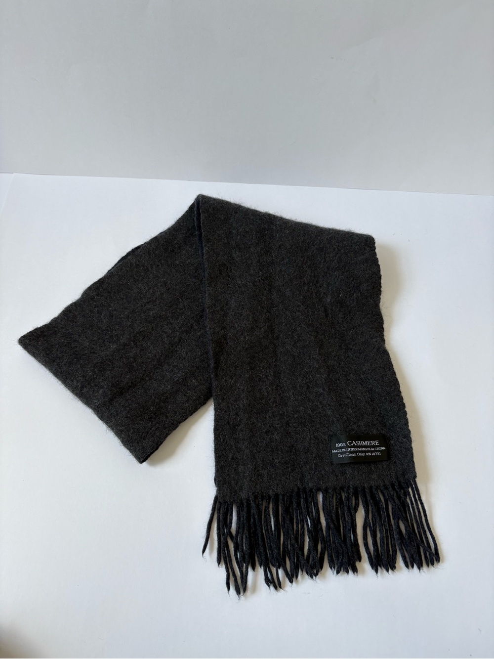 Van Heusen Navy Blue Grey Double Sided Mongolia Cashmere Fringe Scarf Academia